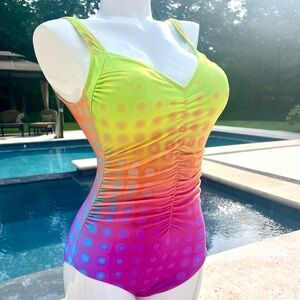 NWT Sunflair Swimsuit in Rainbow Polka Dot color Size 12 B cup